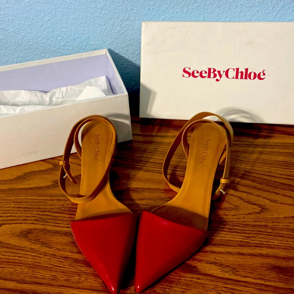See by Chloe Brent Calf size 10 US red toe heels